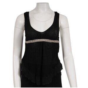 Chloe Women Vintage y2k 2000 Embroidered Ribbed Tank Top Small Black Cotton Silk